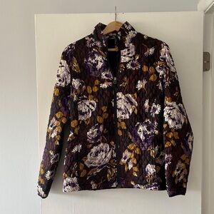 Lands' End Floral Quilted Puffer Jacket - Purple and Gold